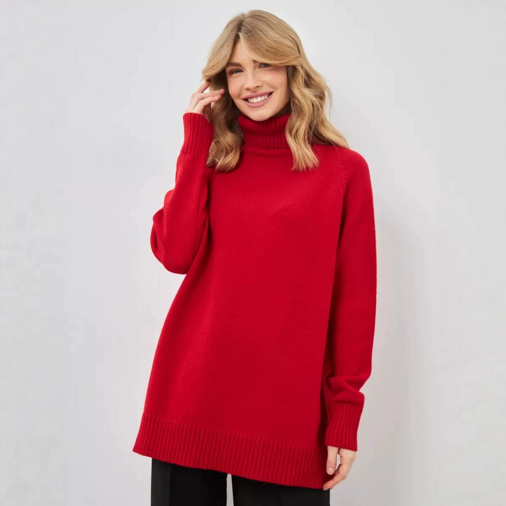 Autumn and Winter New Semi-turtleneck Street Simple Loose Knitted Jumper Ol Commuter Long-sleeved Sweater Women