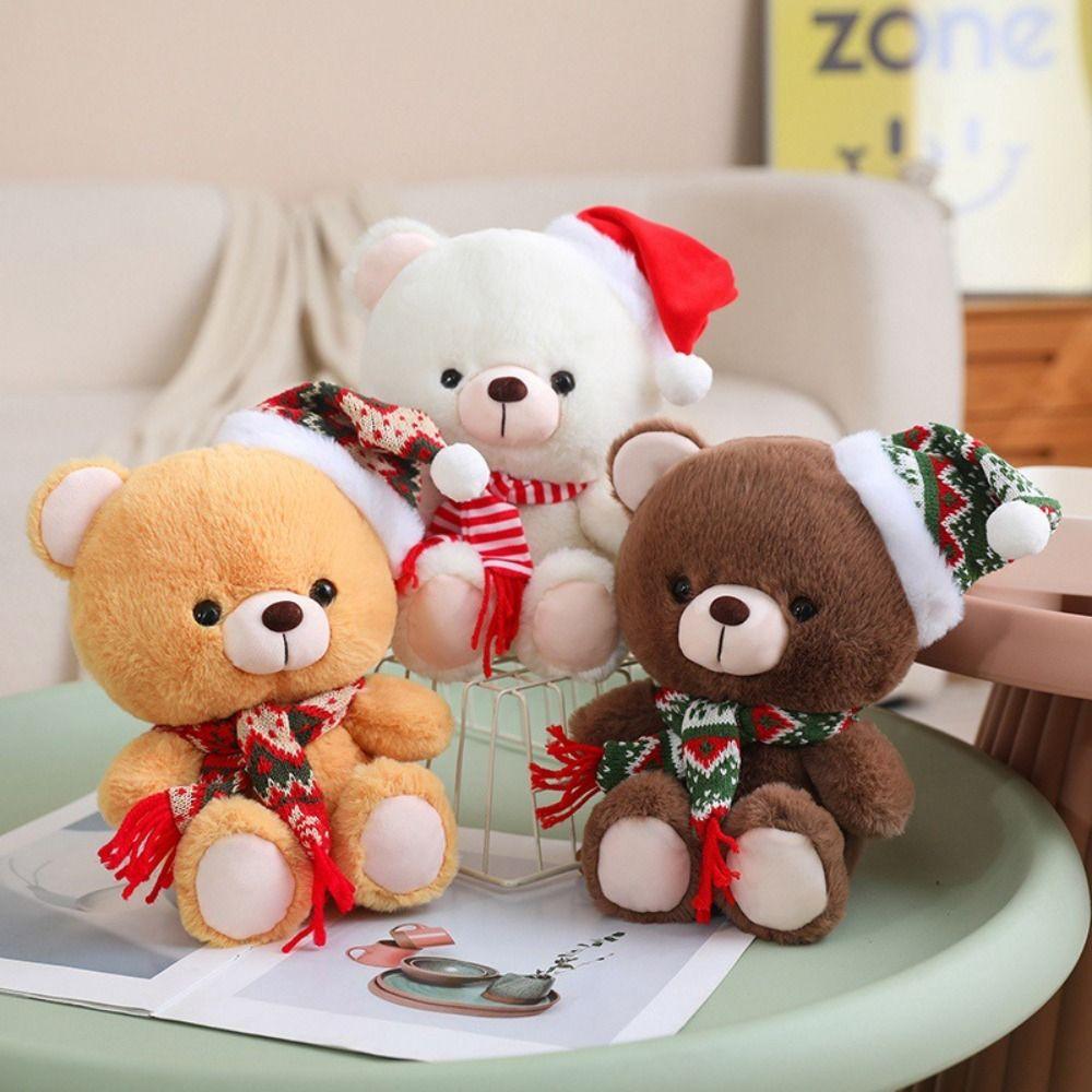 Wear Christmas Hat Christmas Series Plush Toys Bear Plushies Doll  Christmas Party Decor