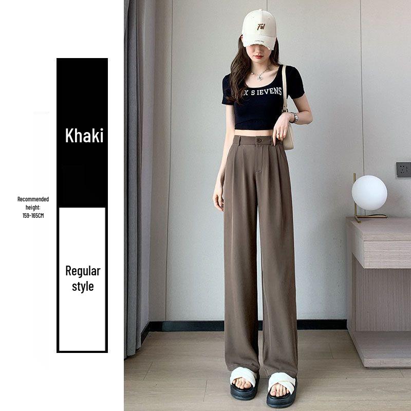Women's Black High Waist Wide Leg Pants for Spring/Autumn - Petite Fit, Elegant Draping, Straight or Narrow Leg Options
