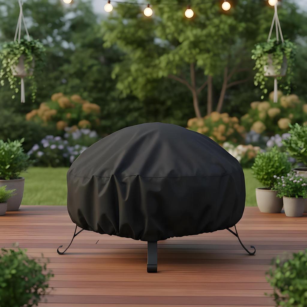 Cover For Fire Pit Windproof Oxford Fabric Round Fire Pit Protector For Outdoors For Snow Debris Bird Droppings Rain Sunlight