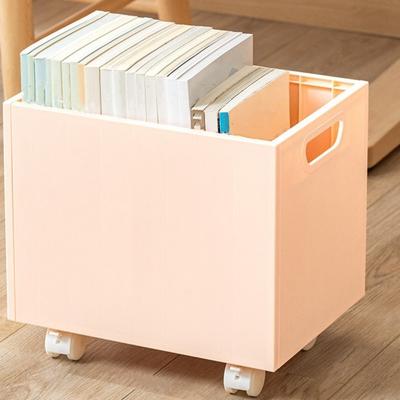 Large Capacity Mobile Bookshelf Stackable Space Saving Book Sorting Box Dual Side Handles Fixed Brake Storage Organizer