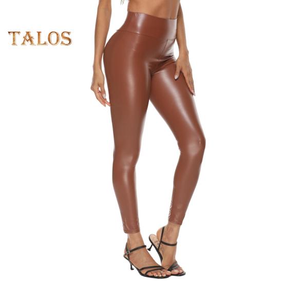 

Женские брюки из искусственной кожи, облегающие, с высокой талией, длинные брюки, приподнимающие бедра, леггинсы для повседневной носки M коричневый