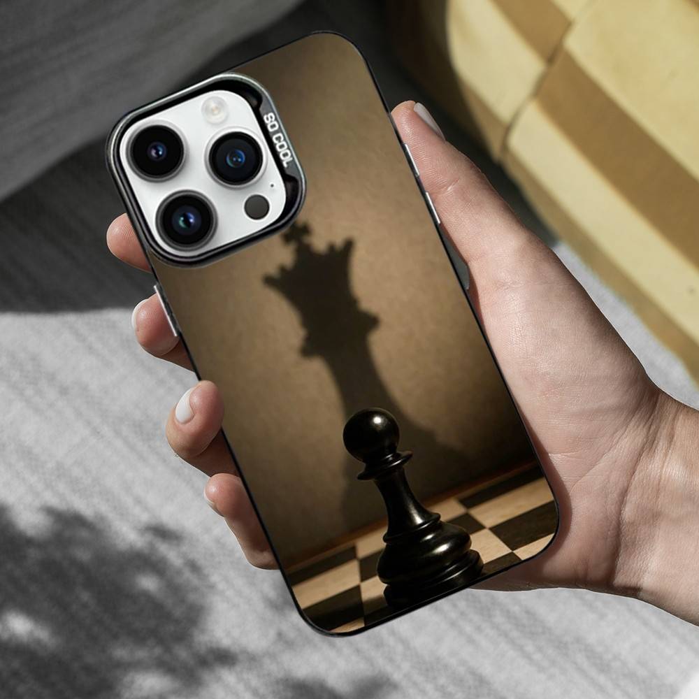 Chess Board Art Pieces Phone Case For iPhone 16,15,14,13,12,11,Mini,Pro,MAX Black Matte Shockproof Cover
