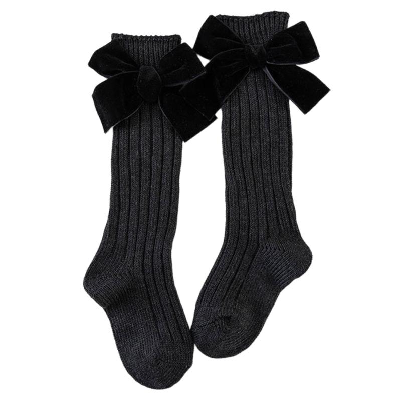 1 Paar Süße Baumwoll-Wadenlange Socken Mit Schleifenmuster-Design Für Kleine Mädchen Alltagsparty
