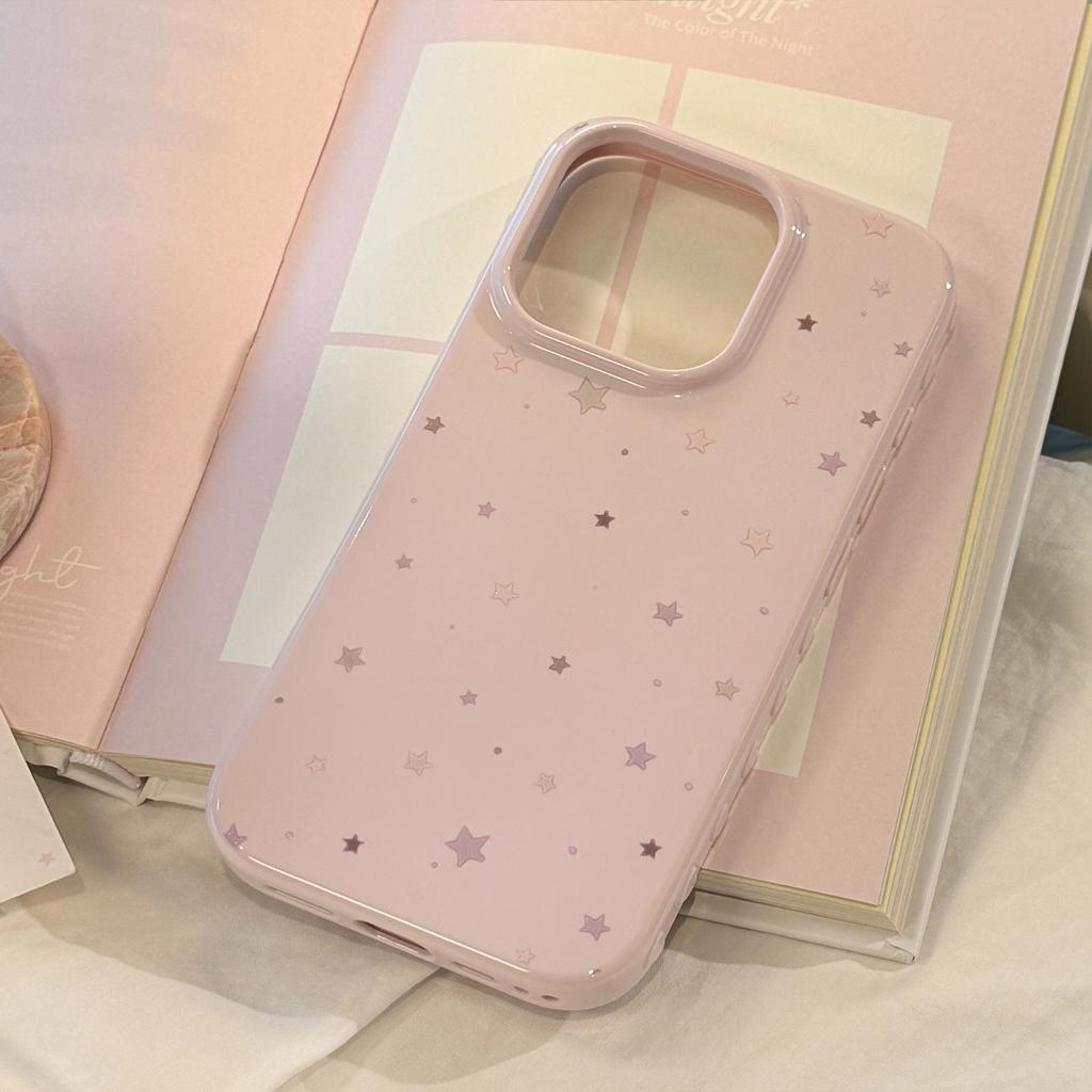 Pink star graffiti phone case suitable for Apple 16 Pro Max, iPhone 17, Korean style simple, full coverage for 13, soft for 15