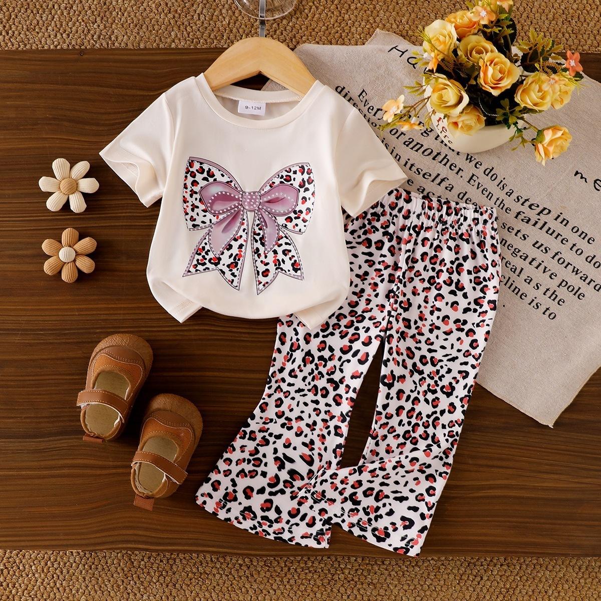

Girls Simple Set Summer Children s Casual Round-neck Loose T-Shirt + Flared Pants Set 6-9m абрикосовый