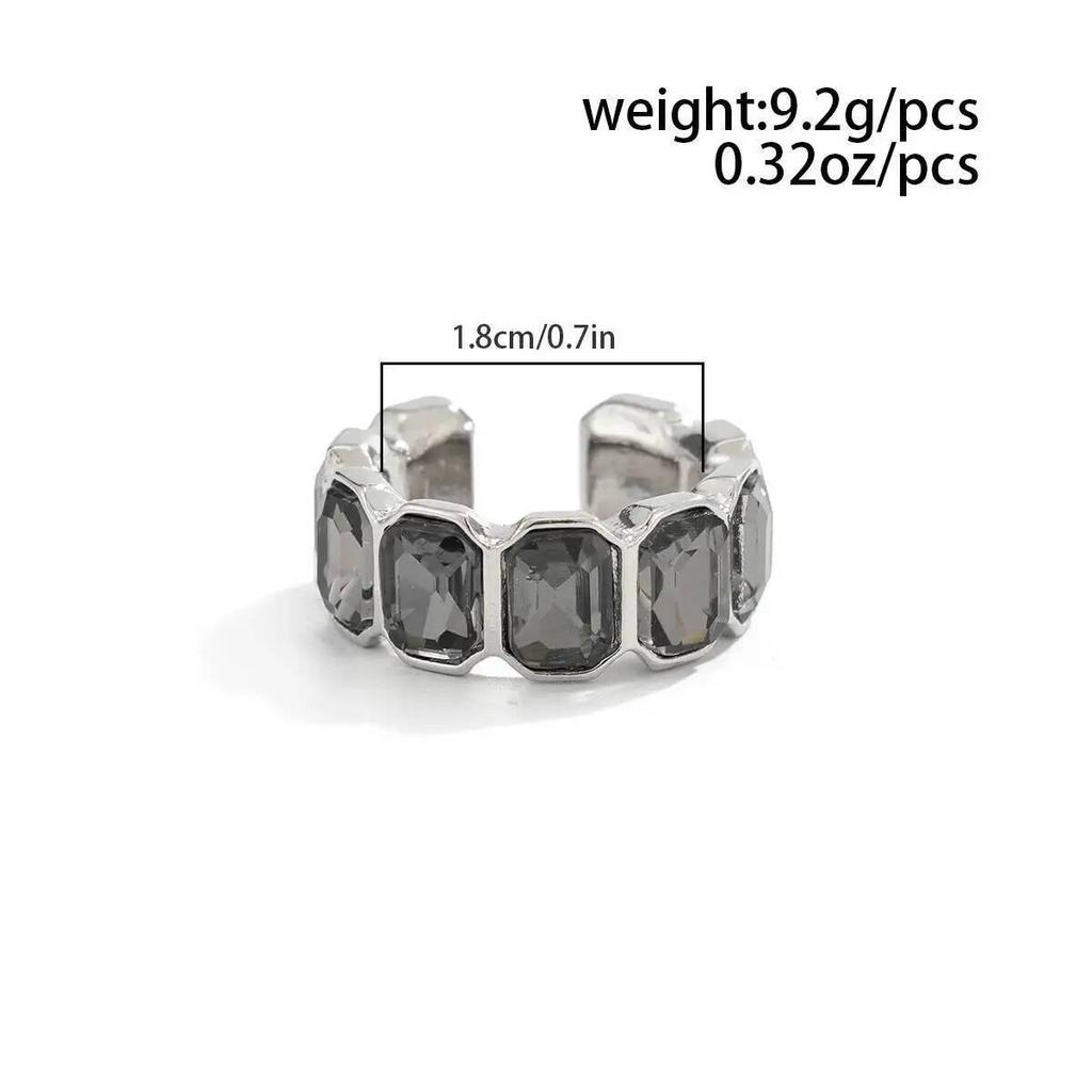 IngeSight.Z 2026 Trendy Square Grey Crystal Ring Women Minimalist Silver Color Geometric Finger Ring Acrylic Daily Wear Jewelry