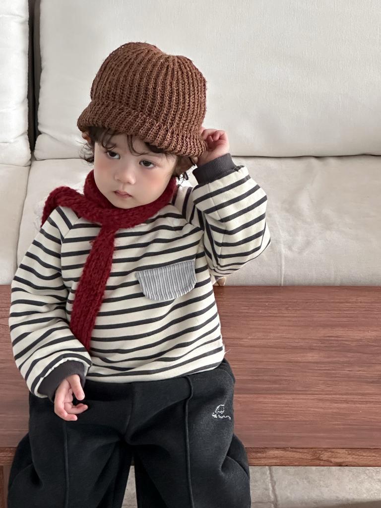 Children's clothing striped thickened sweater new children's clothing baby autumn and winter clothes boys velvet suit