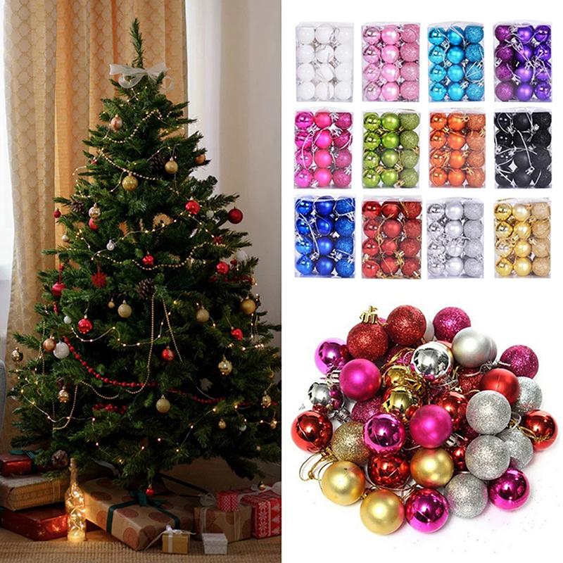 24Pcs 3Cm Christmas Ball Ornaments Xmas Tree Balls Christmas Tree Hanging Pendant Festive Party Supplies Christmas Decor