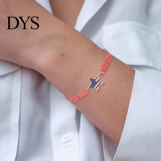Gevlochten Touw Polssieraad Amerikaanse Onafhankelijkheidsdag Armband Vierde Juli USA Letter Hanger Verenigde Staten Vlag Armband Vorm Verstelbaar Trekkoord
