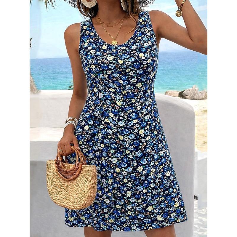 

multicolored Floral Women Dress Sleeveless Sundress Flower 3D Print Summer Casual Daily Wear Fashion Female Trendy Clothing S