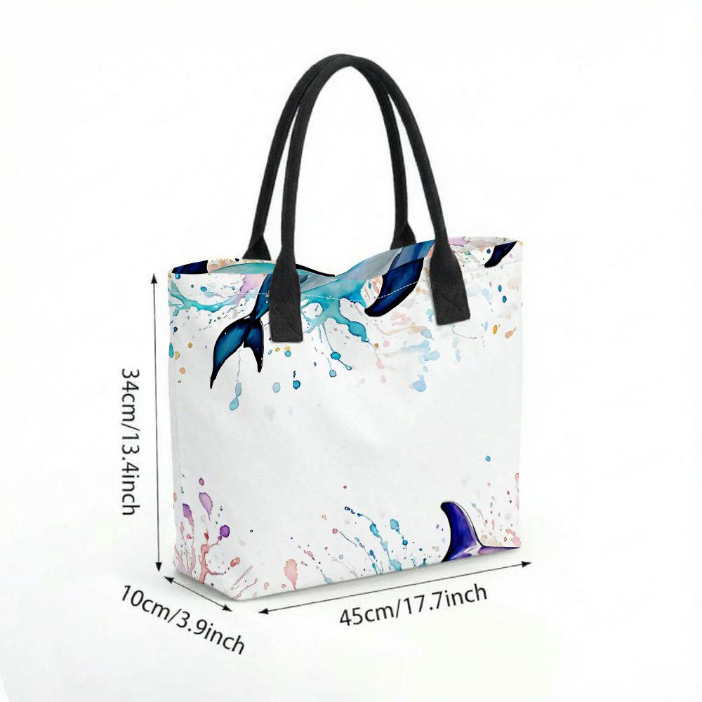  Watercolor Mermaid Tail Printed Tote Bag Large Capacity Fashion Casual Shoulder Handbag for Daily Use