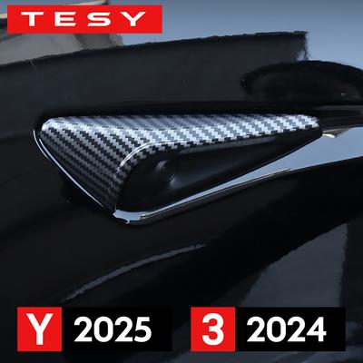 For Tesla New Model Y Juniper 2025 Model 3 Highland 2024 Side Camera Cover Lens Protector Black Shiny Matte Carbon Fiber Pattern