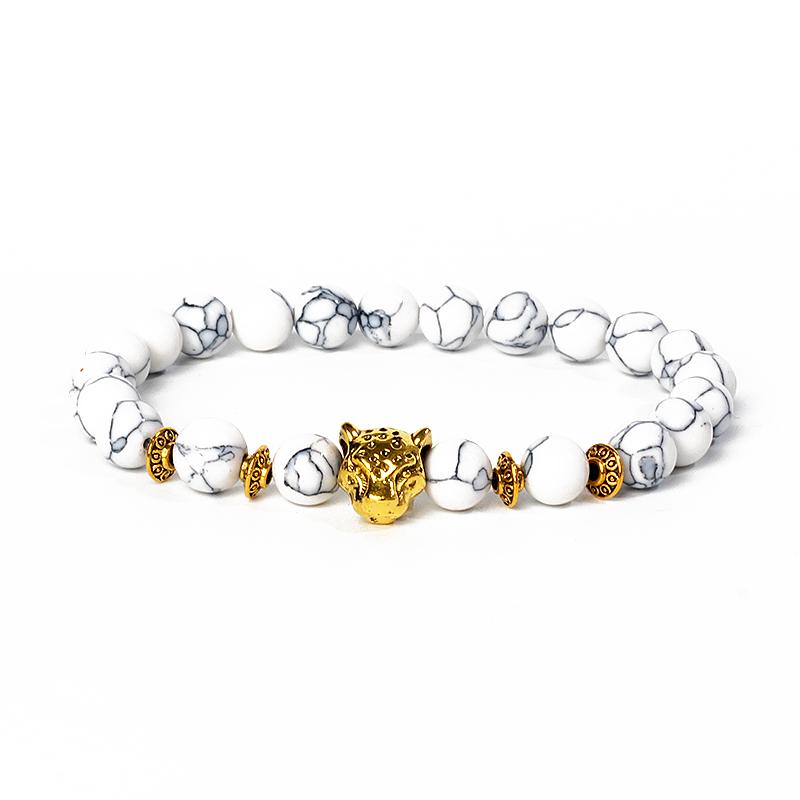 Leopard Head Beaded Bracelets for Men Women 8mm Rock Lava Stone Crown King Lion Charm Bracelet Set Natural Stone Elastic Jewelry