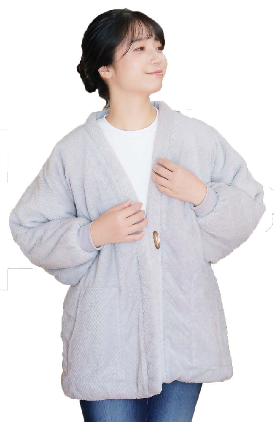 

Yurakuan Women s Ribbed Sleeve Hanten (Meyer Fabric) Loungewear (Gray, One Size Fits All)