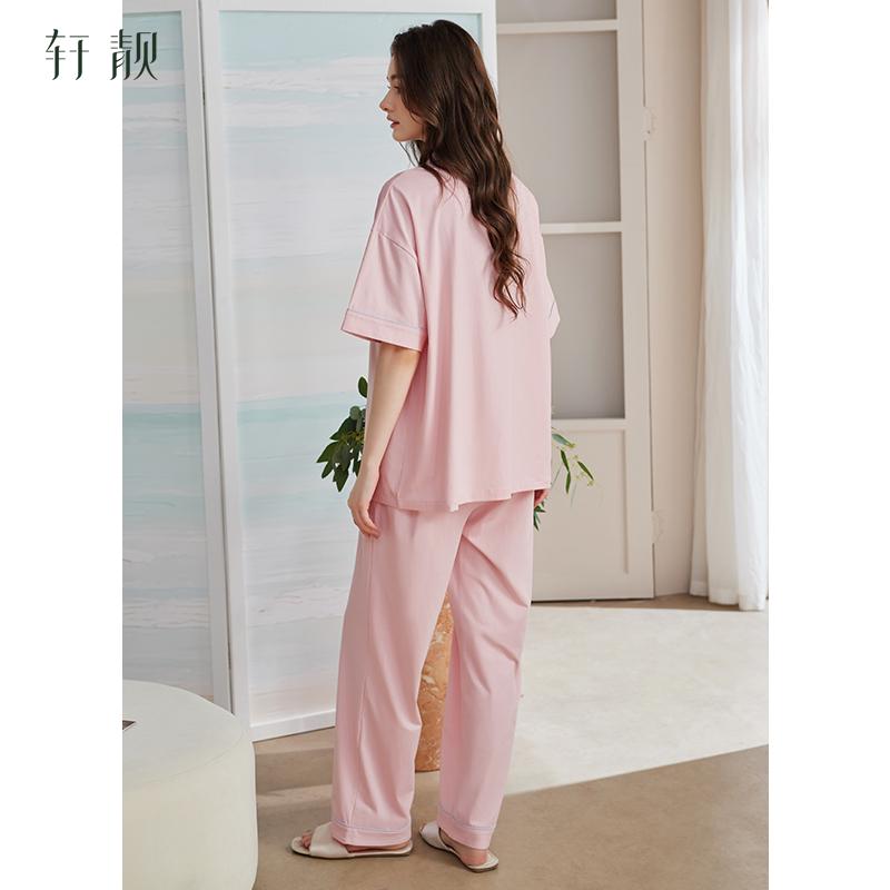 Xuanliang 2026 New Women's Summer Sleepwear, Thin Cotton Short Sleeved Pants, Casual Simple Plus Size Home Suit Set