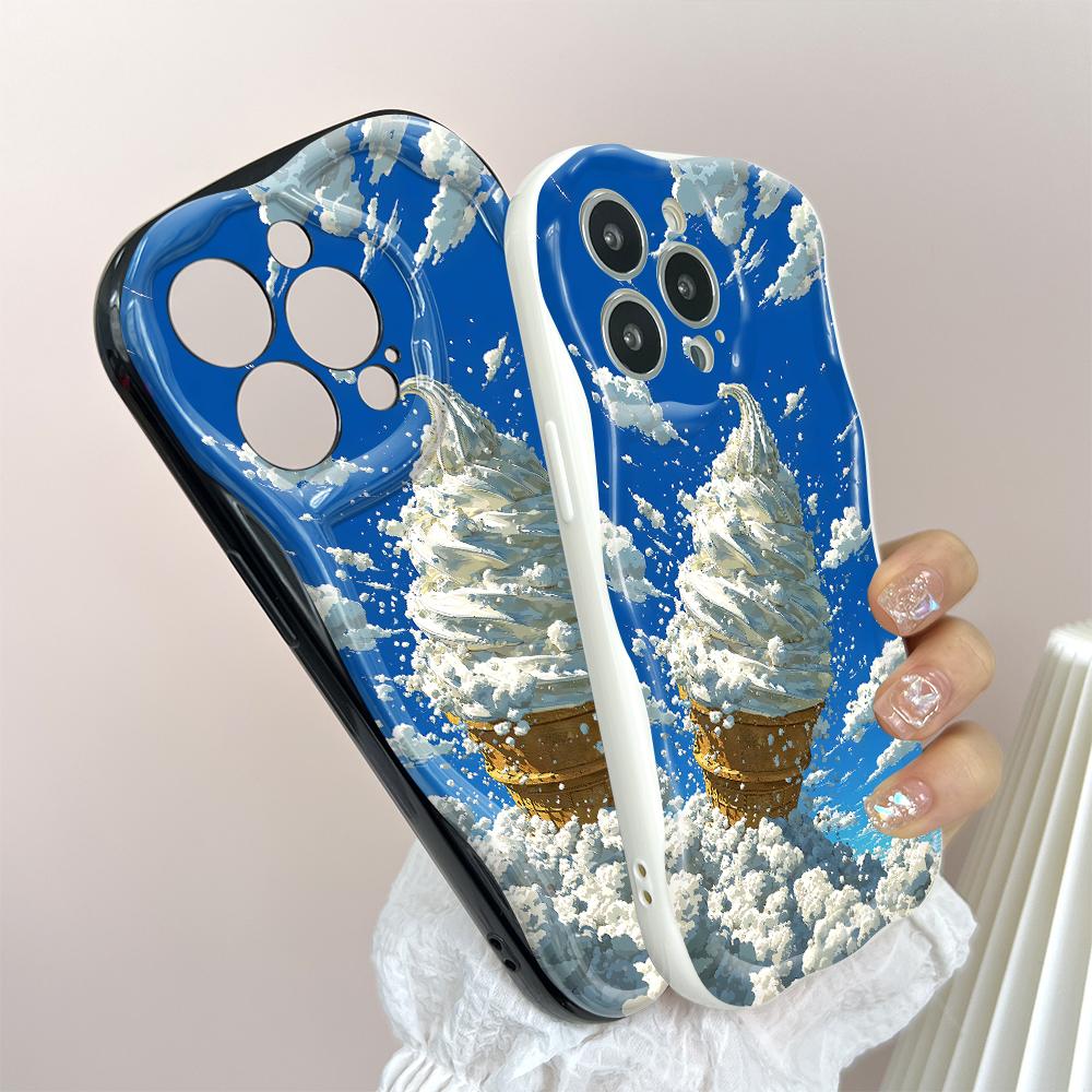 Roztomilý kreslený vzor krémová textura pouzdro vlnitý okraj měkký silikonový kryt pouzdro na telefon pro Huawei Honor Infinix Tecno iPhone