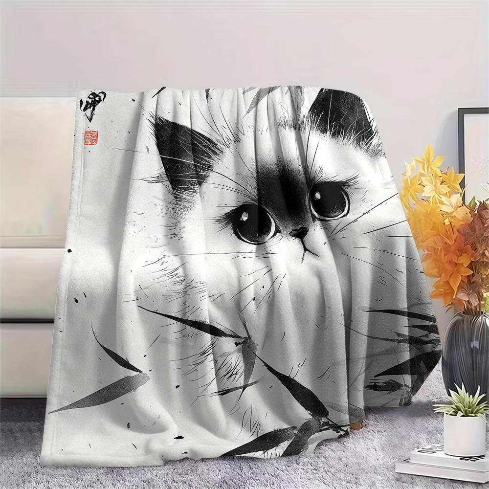 Ink Wash Cats  Print Flannel Blanket, High quality Comfortable for All Seasons, Home Decor, Warmth and Comfort
