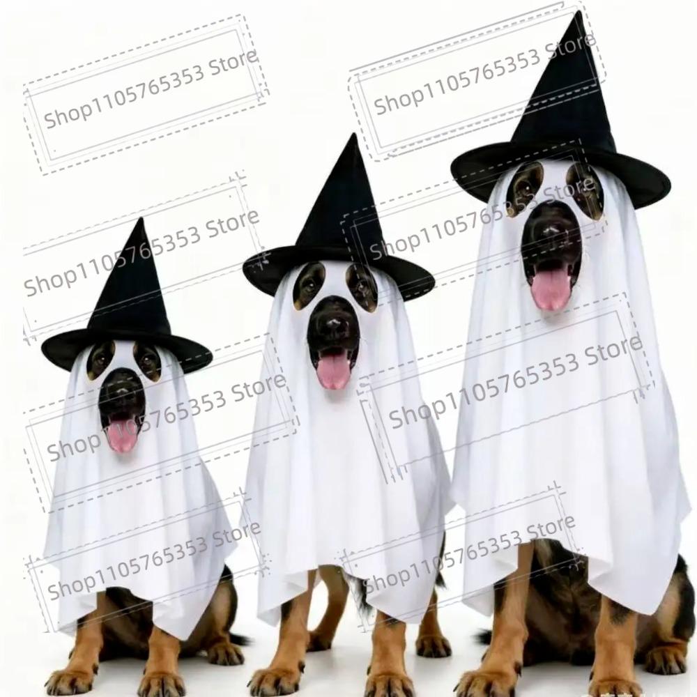 2026 Halloween Dog Ghost Costume Pet Cosplay Cape Witch Hat Robe Party Outfit Role-play Prop