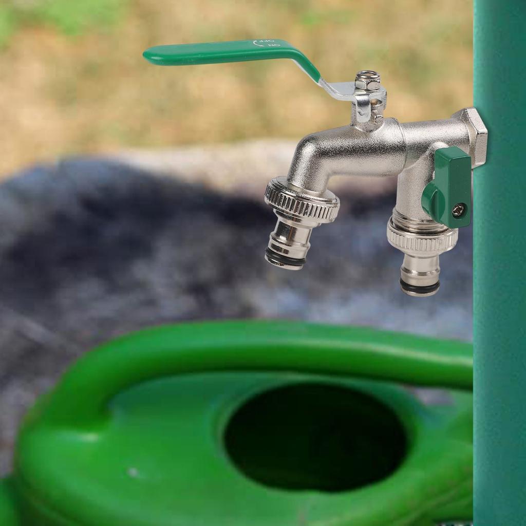 Double Outlet Faucet for Garden with Copper Construction and Hose Connectors