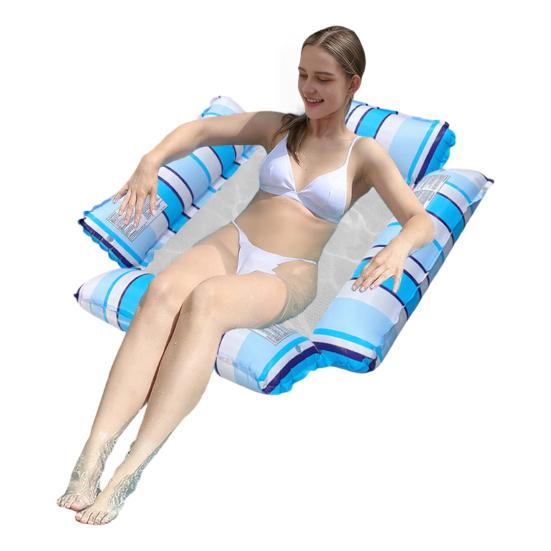 Striped Inflatable Pool Float Water Hammock with Mesh Foldable Floating Lounge Chair Summer Swimming Pool Party Beach Lake Essentials
