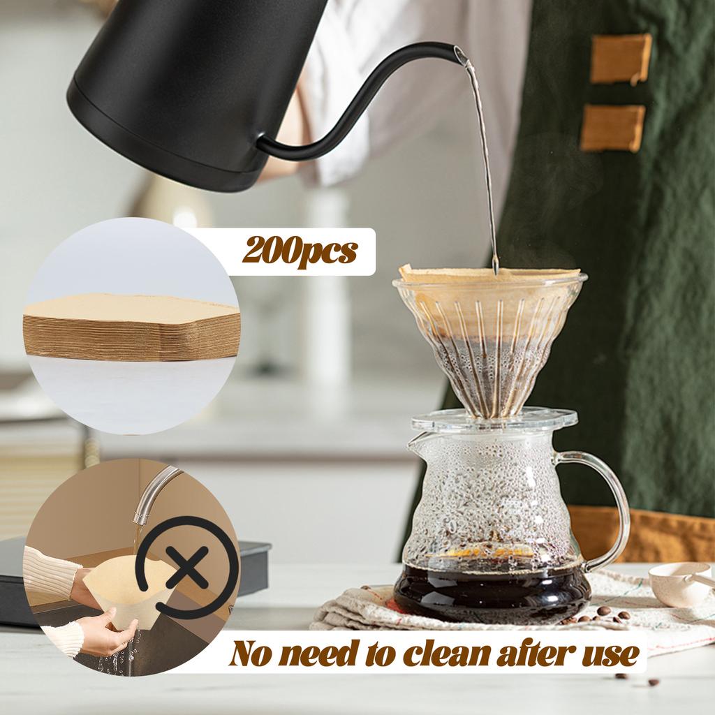 200Pcs Cone Coffee Filters Replacement Strong Penetration Natural Drip Coffee Paper Filters Pour Over 8-12 Cups Accessories