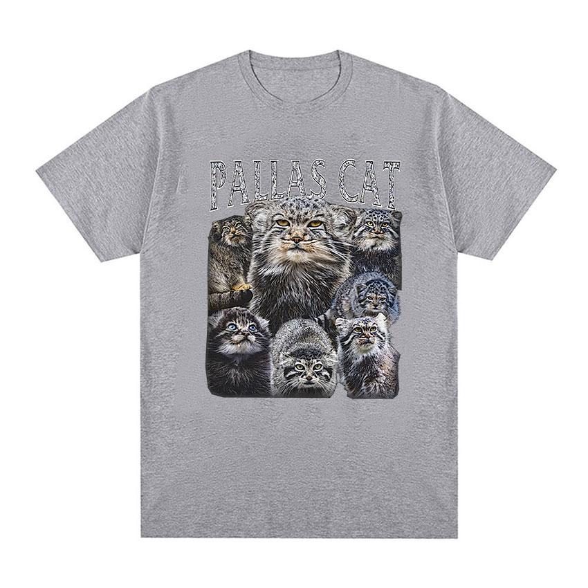 Vintage Pallas Cat Funny Meme Tee Shirt Men Women Fashion Cotton Short Sleeve T-shirt Cute Clothing Harajuku Oversized T Shirts