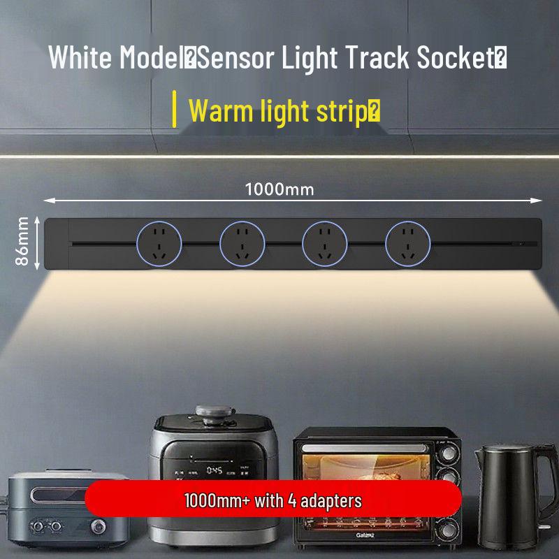 Movable Sliding Track Power Strip with Sensor Light for Kitchen & Dining Room