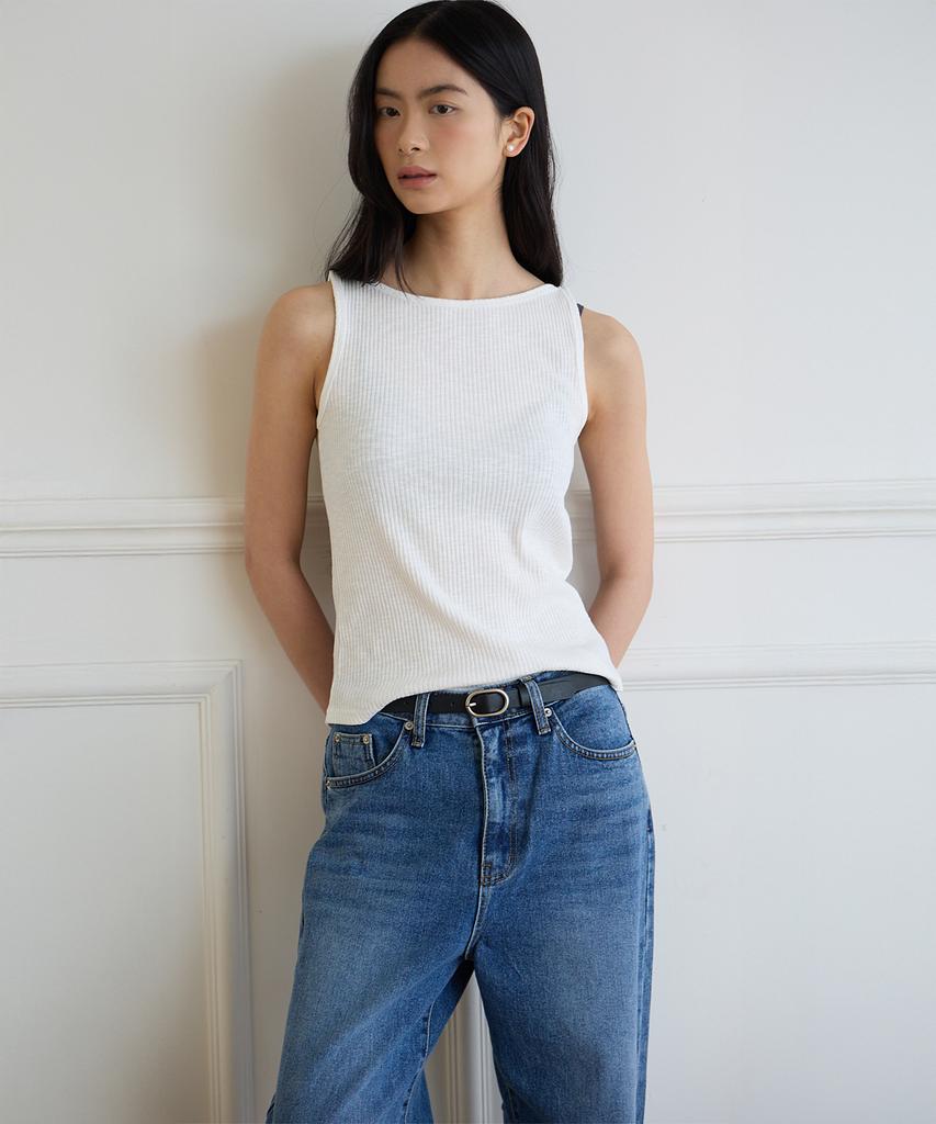 Oeoseoul Boat Neck Ribbed Top _ Core Colors