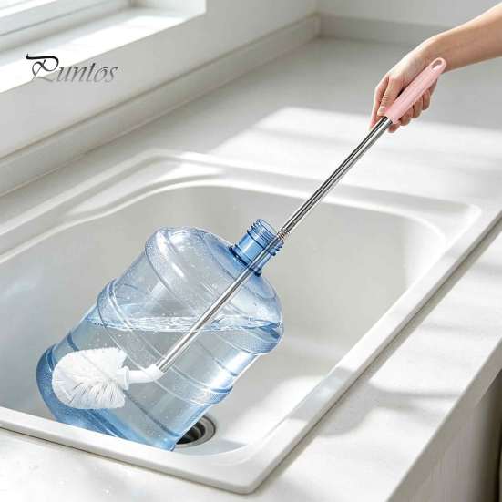 Effortless Cleaning Tool for Mineral Water Barrels Extra Long Stainless Steel Bucket Brush, Flexible High Density Bristle Curved Head Scrubber Narrow