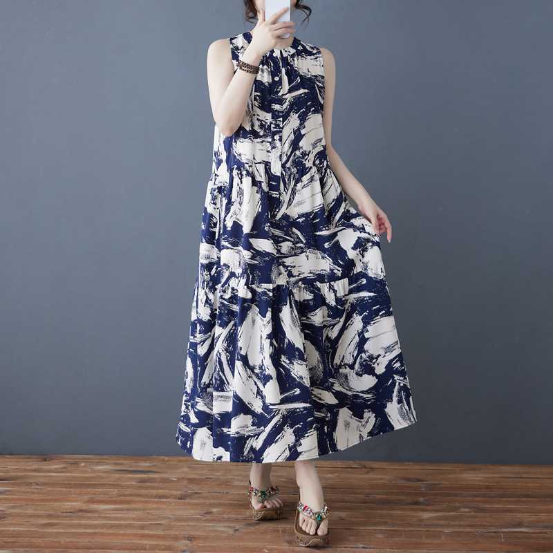 Ladies' Temperament Retro Printed Chiffon Loose Medium Long Dress