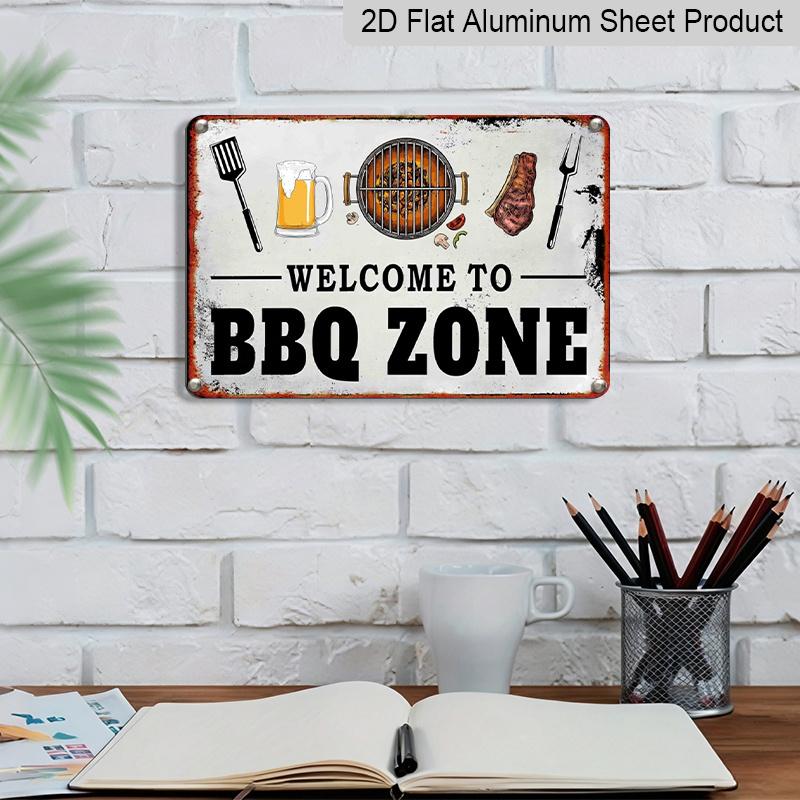 2D Flaches Vintage Grillplatz Aluminium Metallschild - Vintage Kunst mit Grillmeister-Illustration, Perfekt für Innen- und Außendekoration, Rustikale Wand