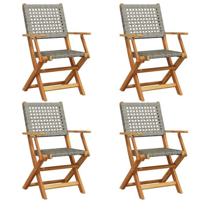 VidaXL Chaises de jardin pliantes lot de 4 gris poly rotin bois massif, siège de jardin, chaise de patio, chaise à manger de 3214559