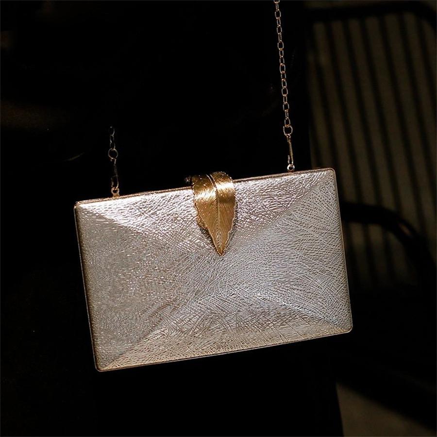 Pochette da sera minimalista in PU e Metallo a Foglia con Tasca per Telefono per Feste Formali
