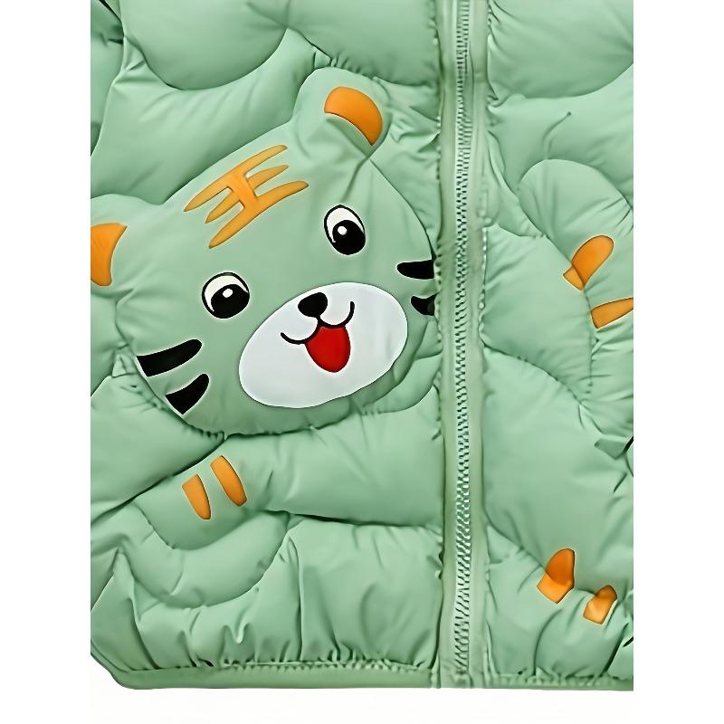 [Ciepła Kurtka Kreskówkowa] Ciepła Pikowana Kurtka Kreskówkowy Tygrys z Kapturem dla Dziecka | Odzież dla Małych Dziewczynek i Niemowląt na Jesień Zimę, Zapinany na Zamek Płaszcz z Wypełnieniem