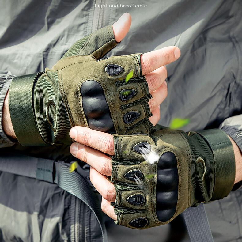 OLIKEI Half Finger Tactical Gloves for Men Hard Shell Military Gloves Anti-slip Wear-resistant Outdoor Climbing Gloves Motorcycle Cycling Gloves