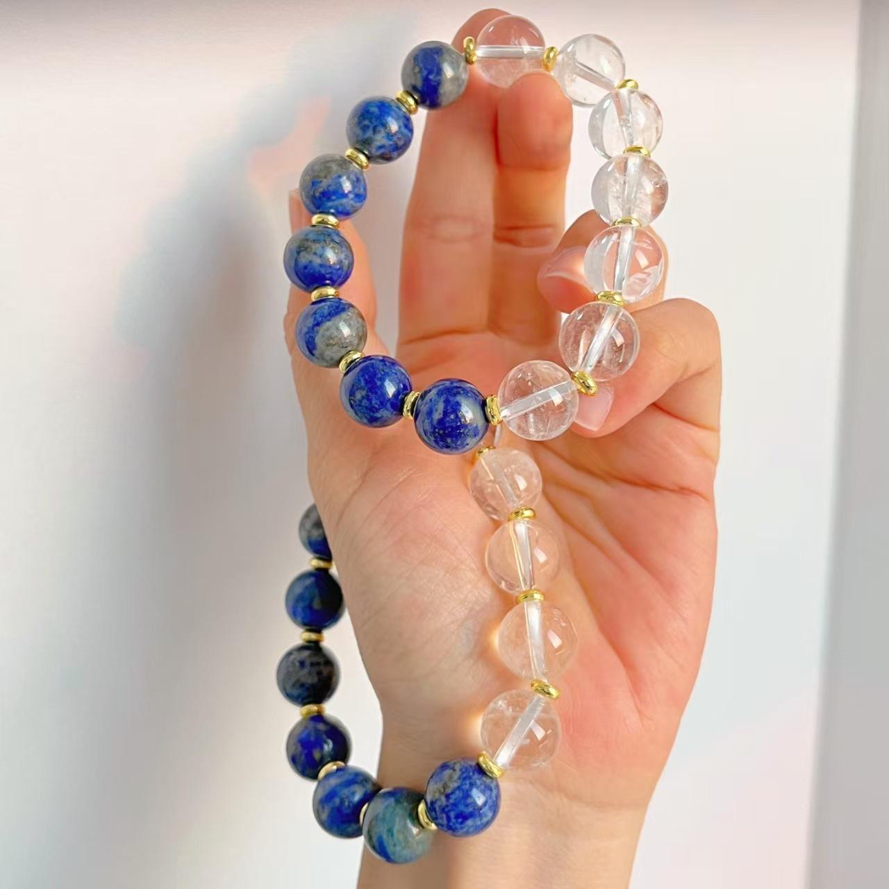 12Mm Retro Large Particle Natural White Crystal Lapis Lazuli Contrasting Color Bracelet Bracelet.