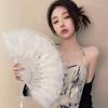 Elegant Folding Fan Full Velvet Black White Feather Fan with Pendant Bride Hand Fan Fairy Girl Dance Wedding Party Decoration