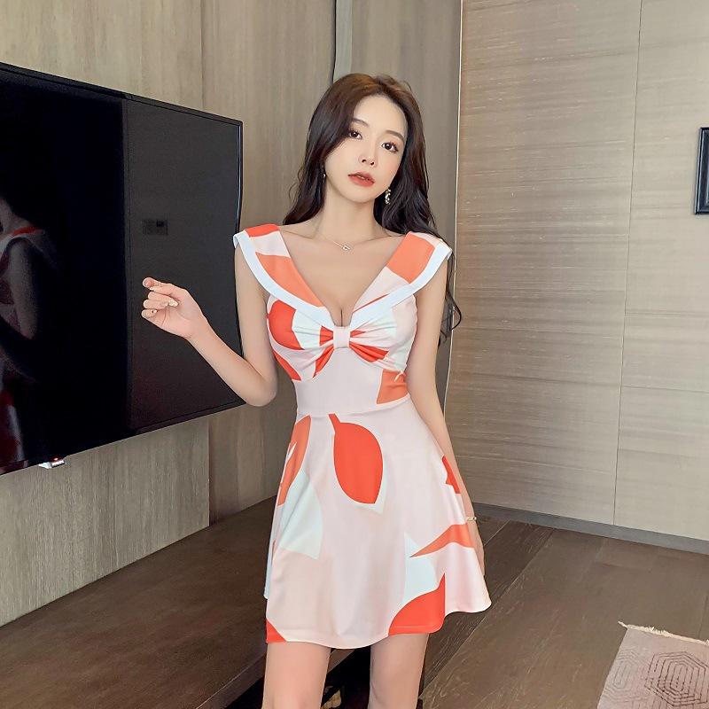 

Retro gentle wind sexy color dress design sense niche spring new foot bath technician work dress XL помаранчевий