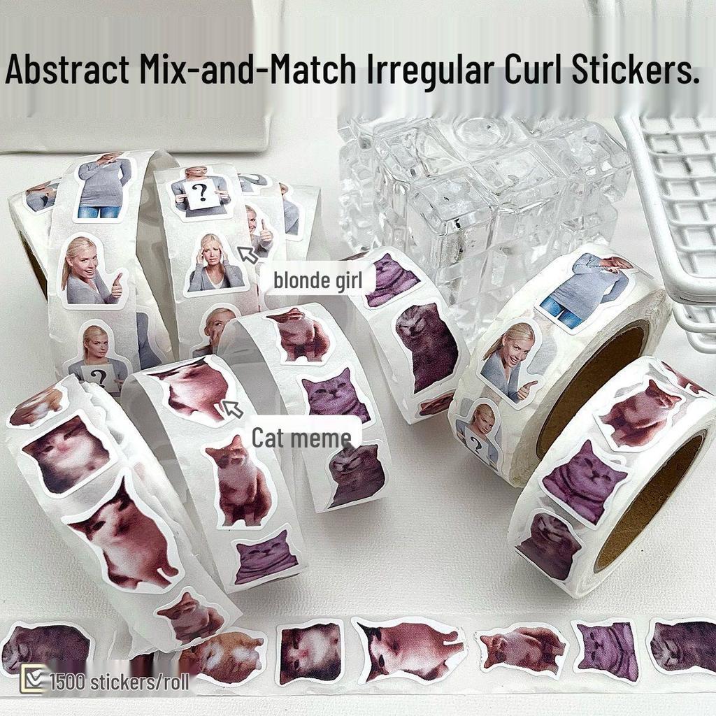 Blonde Curly Cat Meme Sticker: Cute, Creative, Abstract Decoration for Students