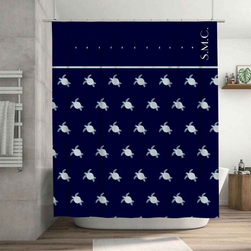 Ocean Turtle Shower Curtain Navy Blue With White Turtles Waterproof Fabric Bathroom Decor For Home Bath