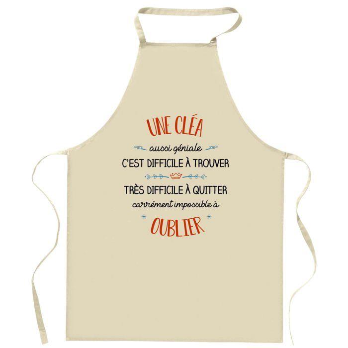 Tablier de cuisine - Une Cléa Aussi Géniale - Coton épais - Impression humour durable - Fabriqué en France