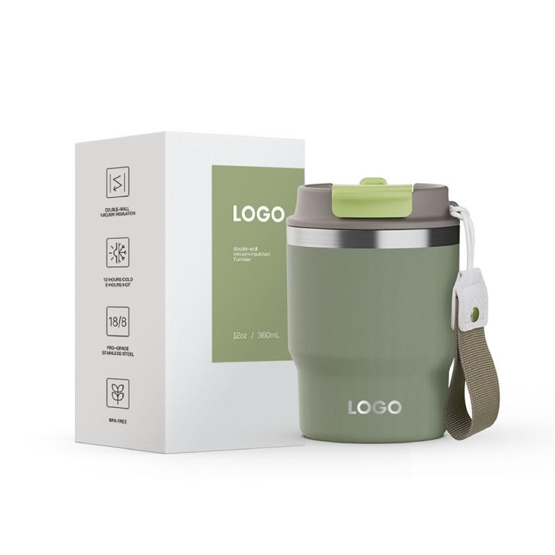 Stainless Steel Insulated Travel Mug With Flip Lid Straw 360ml 480ml Vacuum Thermos Office Car Home