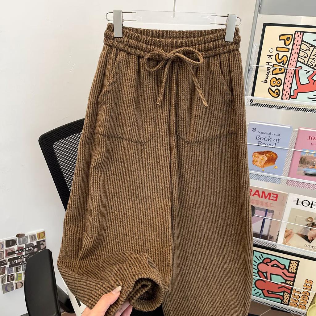 Multi-pocket drawstring sweatpants men's and women's thin wide-legged loose and lazy style versatile corduroy casual trousers