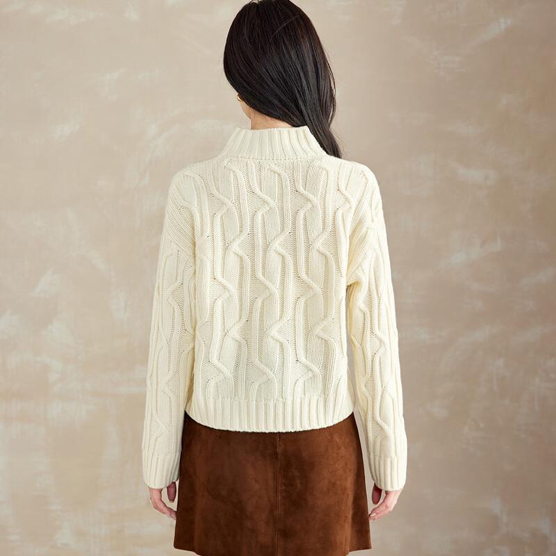 Srcr Women's High-Neck Cable Knit Wool Sweater