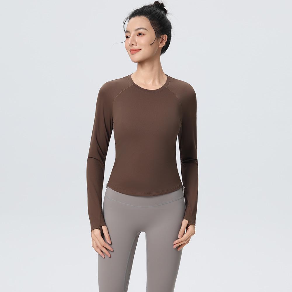 Women's Long Sleeve Slim Fit Yoga Top - High Stretch, Quick Dry, with Side Drawstring for Fitness & Running (Autumn/Winter)