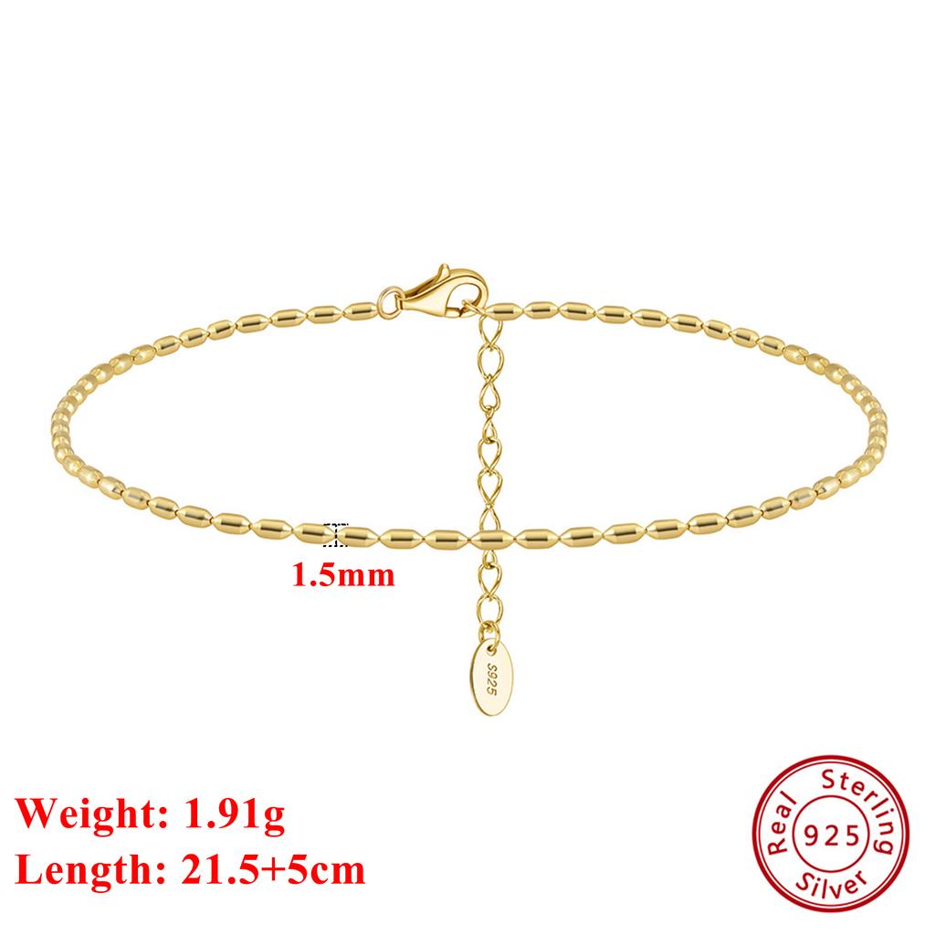 Effie Queen Enchanting 925 Sterling Silver Olive Beads Chain Anklet Exquisite Jewelry for Women Summer Beach Casual Wearing SA81