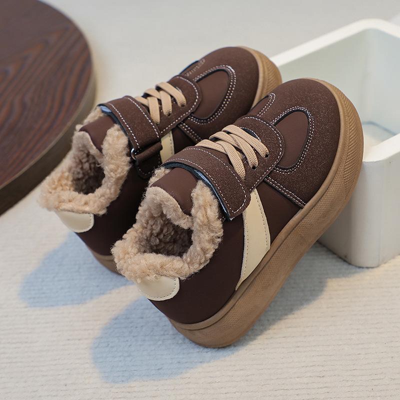 

Детская хлопковая обувь Осень Зима Новая Ретро Нескользящая На флисовой подкладке Теплая Обувь для девочек Мальчиковые зимние ботинки 28 коричневый