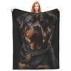 Handsome Rottweiler Dog Flannel Blanket Black Super Warm Throw Blanket for Living Room Camping Colorful Bedspread Sofa Bed Cover