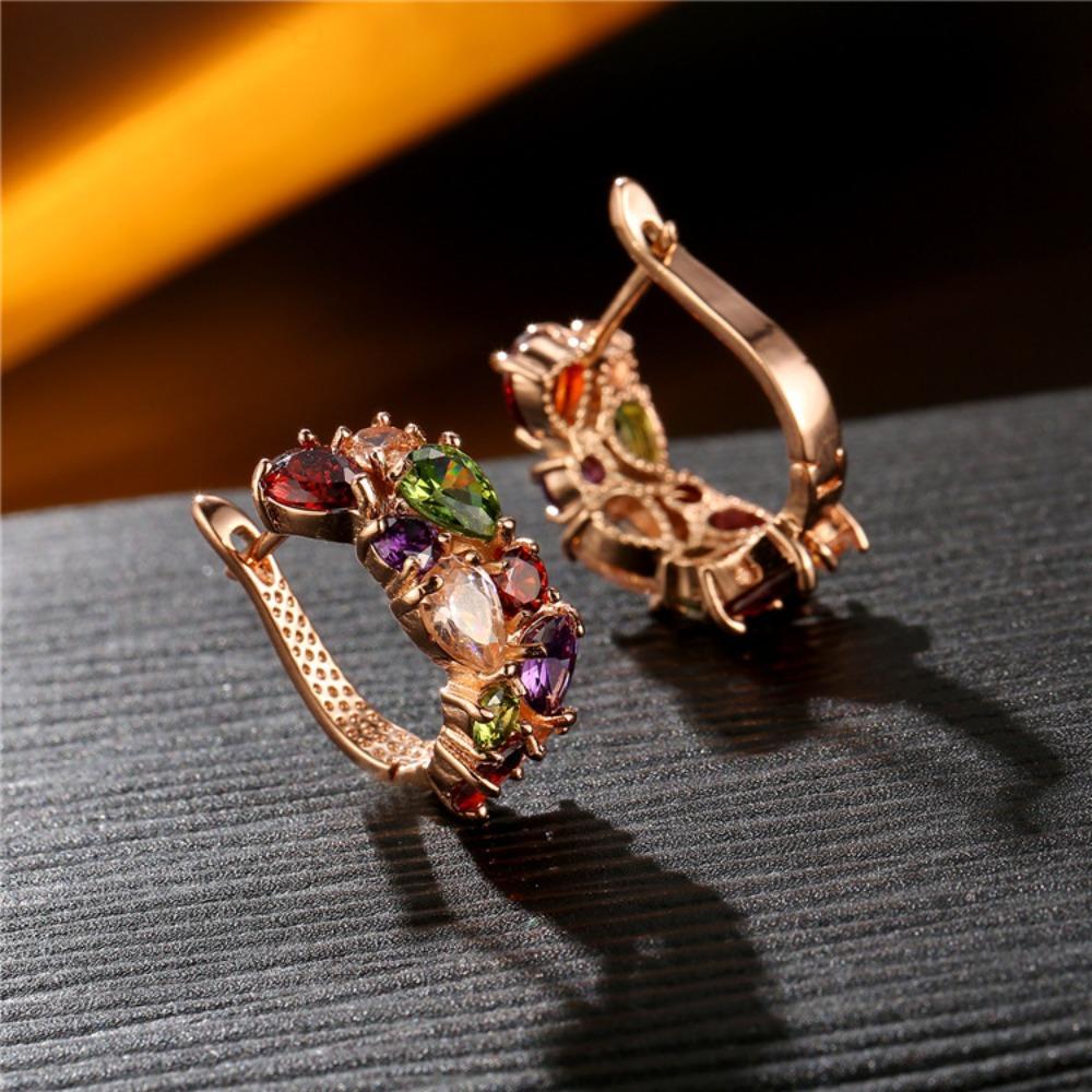 

Exquisite Multicolour Water Drop Crystal Hoop Earrings for Women Luxury Gold Color Zircon Bride Fashion Jewelry Friendship Gift розового золота